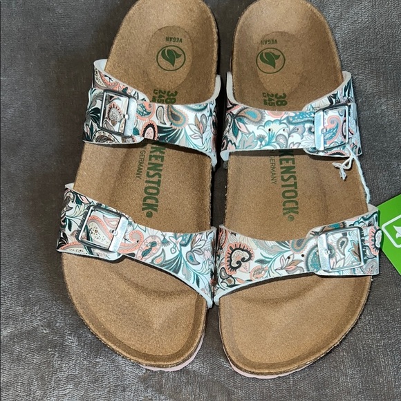 Birkenstock Green and White Sandals with Cork Footbed - Picture 7 of 14